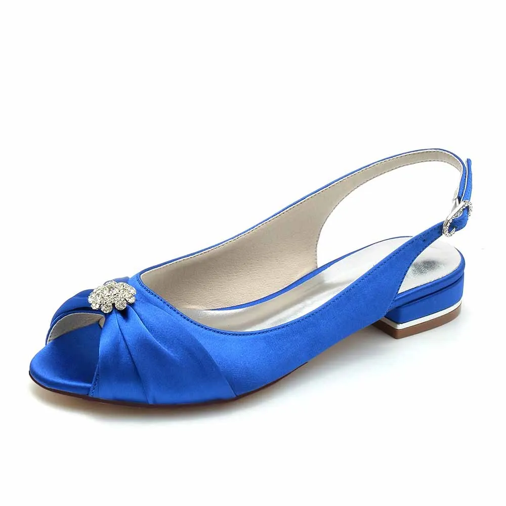 Women’s Open Toe Slingback Low Heels Dress Bridal Shoes Formal Flats
