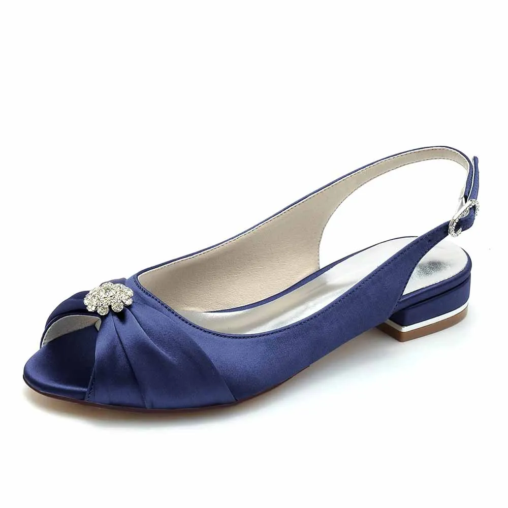 Women’s Open Toe Slingback Low Heels Dress Bridal Shoes Formal Flats