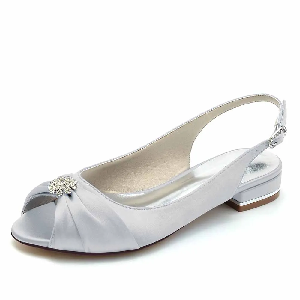 Women’s Open Toe Slingback Low Heels Dress Bridal Shoes Formal Flats