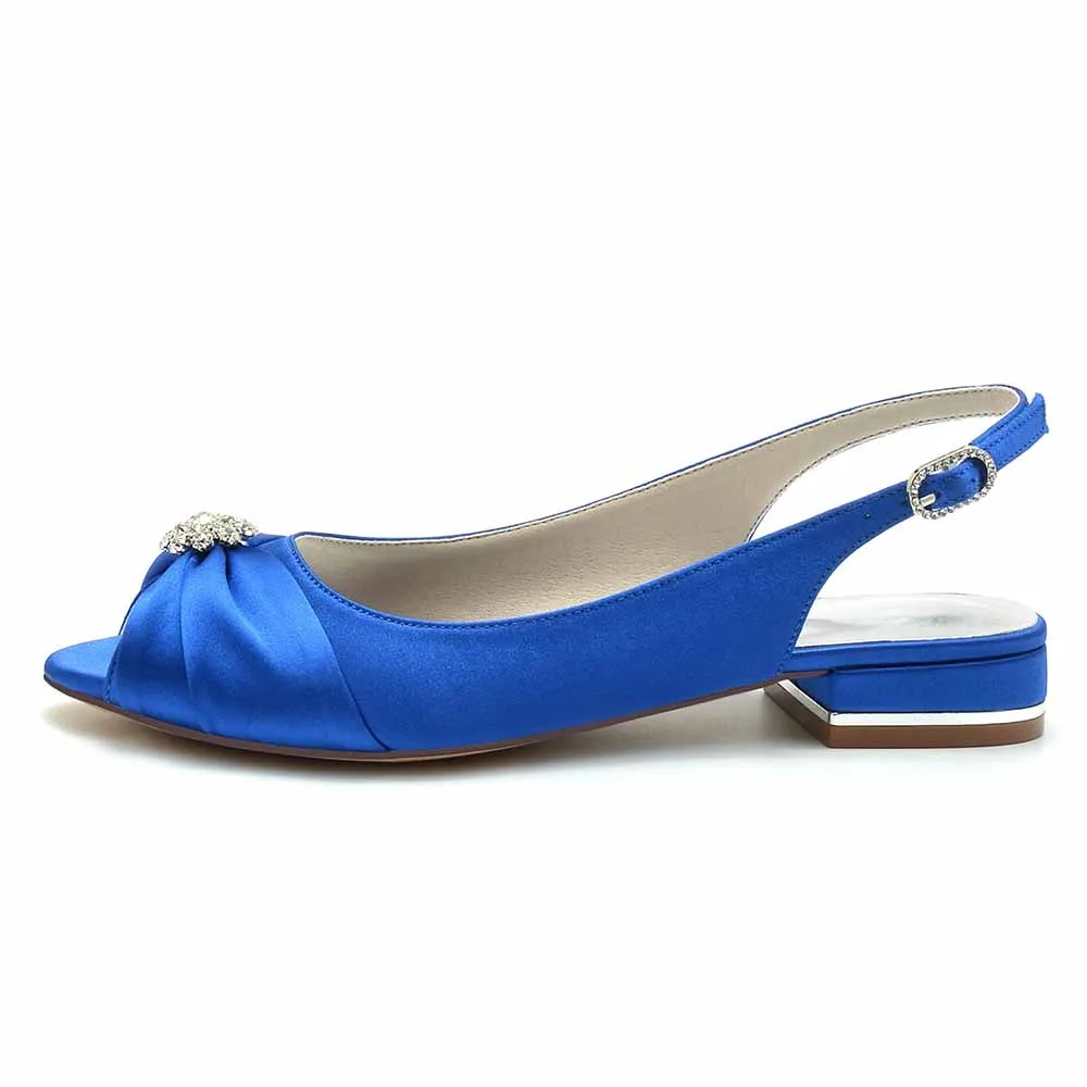 Women’s Open Toe Slingback Low Heels Dress Bridal Shoes Formal Flats