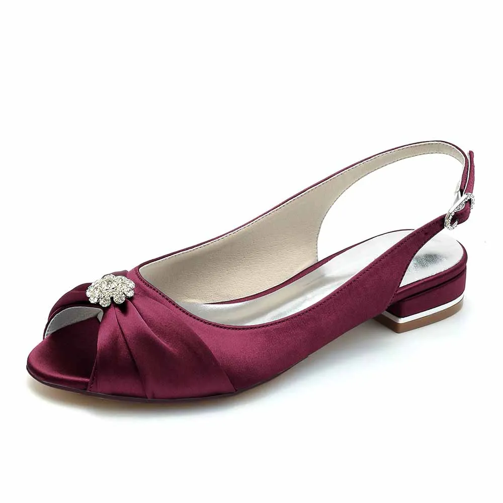 Women’s Open Toe Slingback Low Heels Dress Bridal Shoes Formal Flats
