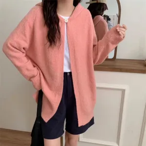 XIEYINSHE New cross-border new loose large-size hooded sweater women's clothing medium and long soft waxy lazy wind knitted cardigan jacket